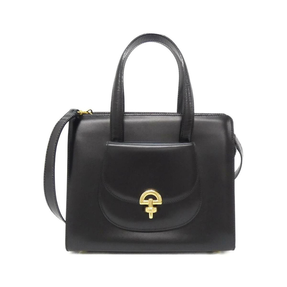 Celine black leather handbag hook loop closure